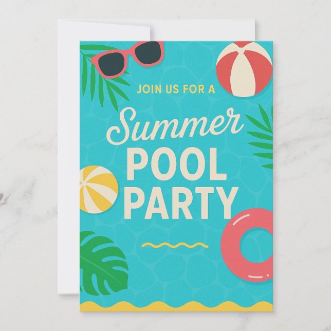 Summer Pool Party Invitation | Bright Tropical (Front)