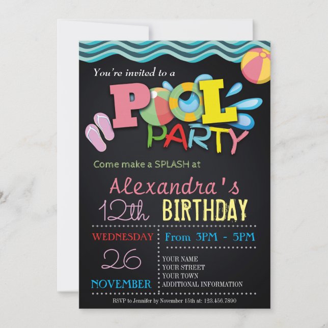 SUMMER POOL PARTY INVITATION | POOL BIRTHDAY PARTY (Front)
