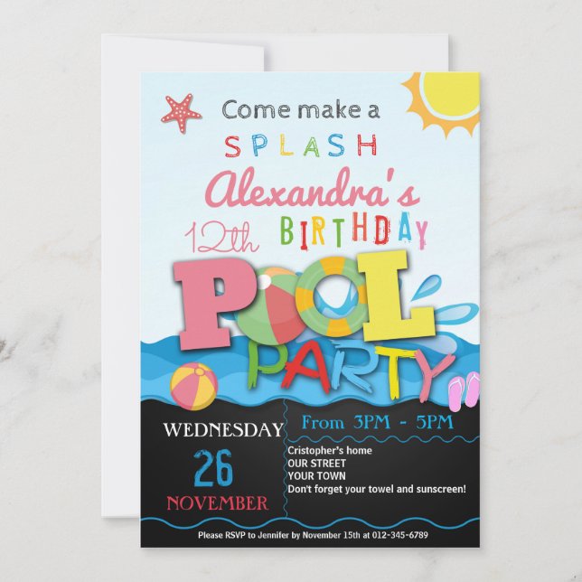 SUMMER POOL PARTY INVITATION | POOL BIRTHDAY PARTY (Front)