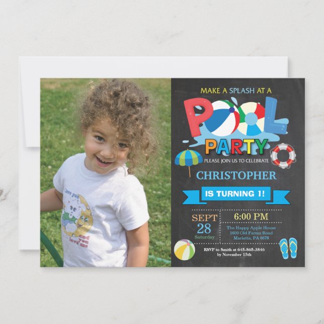 Summer Pool Party Invitation Splish Splash Boy (Front)