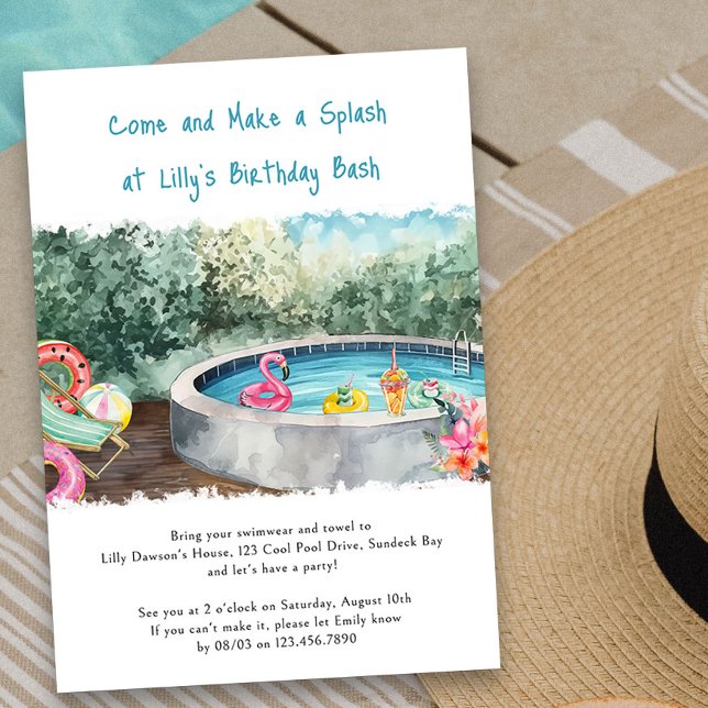 Summer Pool Party Make a Splash Kids Birthday Bash Invitation (Kids Pool Party Invitation for any age birthday)