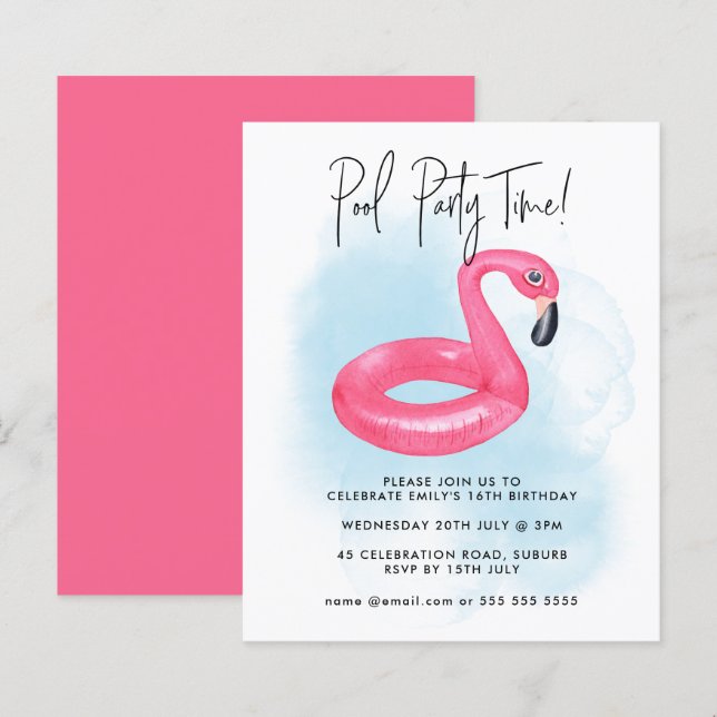 Summer Pool Party Pink Flamingo Teen Birthday (Front/Back)