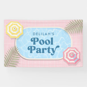 Summer Pool Party Pink Girl Birthday Banner
