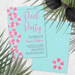 Summer Pool Party Pink Sweet 16 Birthday Invitation