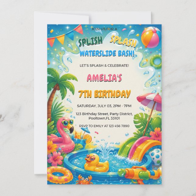 Summer Pool Party Splash Birthday Invitation (Front)