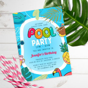 Summer Pool Party Swimming Birthday Invitation