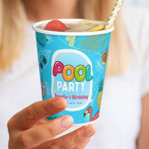 Summer Pool Party Swimming Birthday Paper Cups