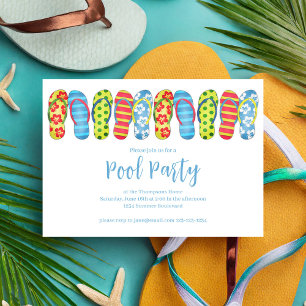 Summer Pool Party Trendy Flip Flops Invitation