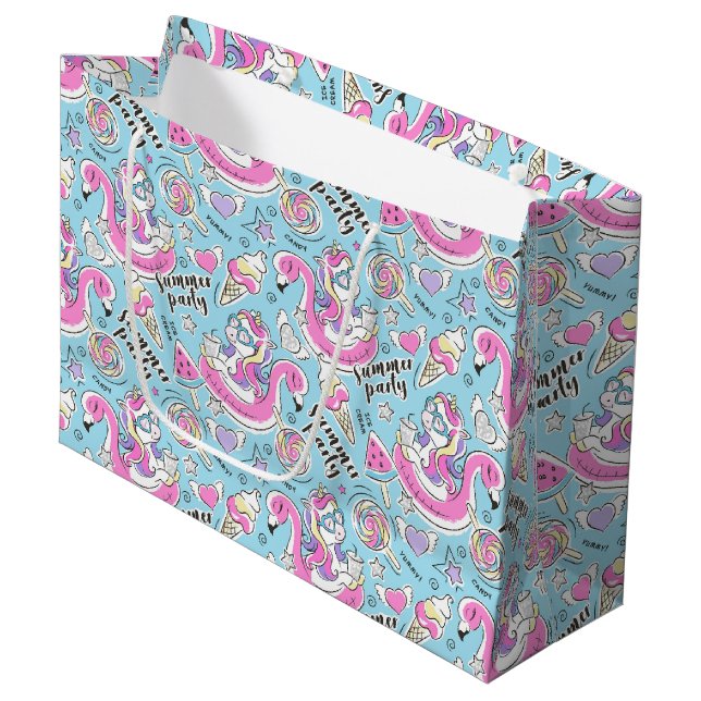 Summer Pool Party Unicorn  Large Gift Bag (Front Angled)