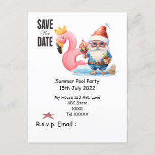  Summer Pool with SANTA CLAUS Save the date Postcard