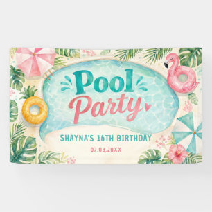 Summer Poolside Birthday Party Banner