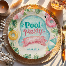 Summer Poolside Party Birthday Paper Plates