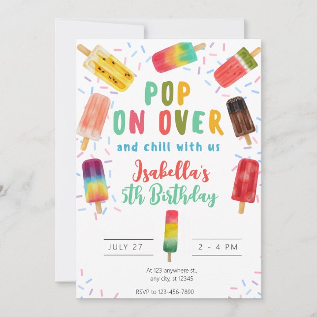 Summer pop ice cream birthday party invitation (Front)