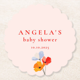 Summer Poppy Baby Shower Paper Coaster