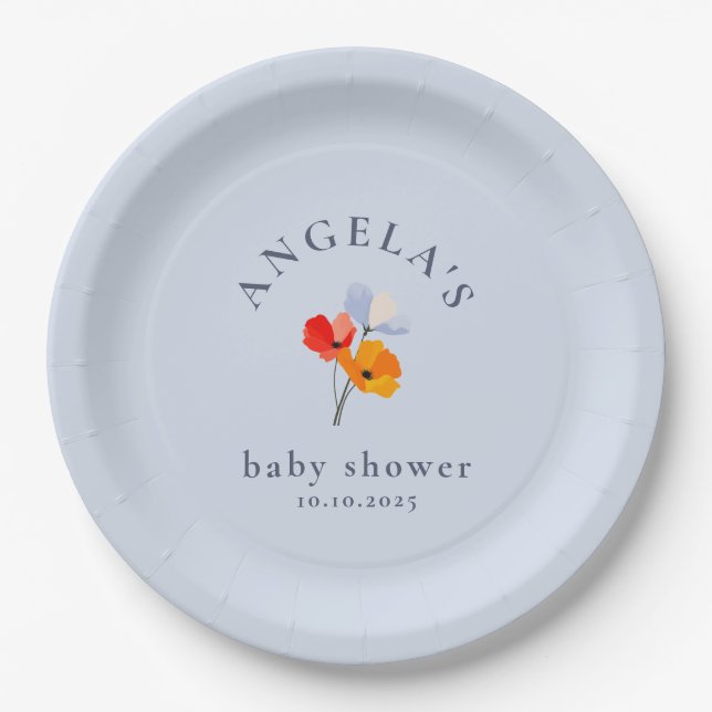 Summer Poppy Baby Shower Paper Plate (Front)