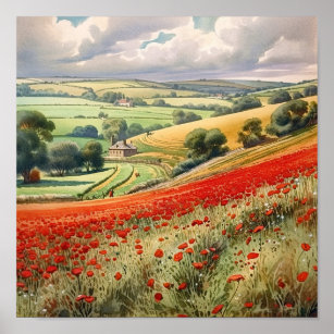 Summer Poppy Field  Landscape Poster
