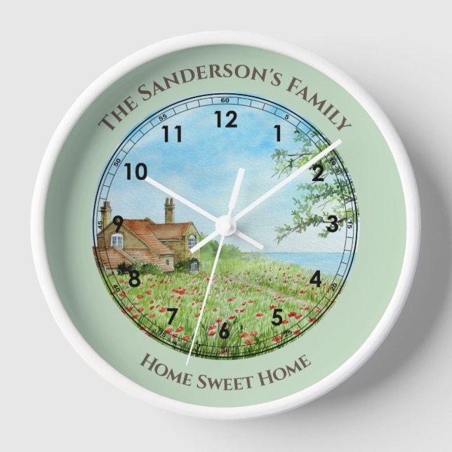 Summer Poppy Field Landscape Watercolor Numeral Clock (Front)
