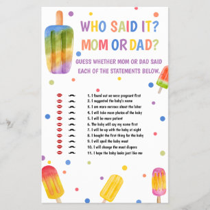 Summer Popsicle Baby Shower Game Who Said It Flyer