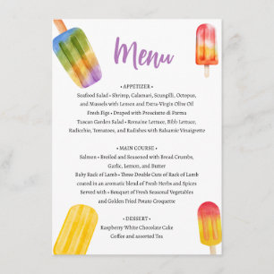 Summer Popsicle Baby Shower Menu