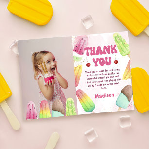 Summer Popsicle Girl Birthday Photo Thank You Card