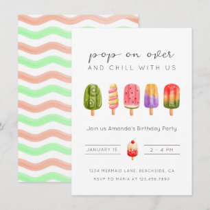 Summer popsicle ice cream birthday invitation