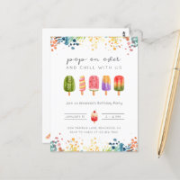 Summer popsicle ice cream birthday invitation