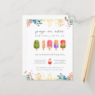 Summer popsicle ice cream birthday invitation postcard