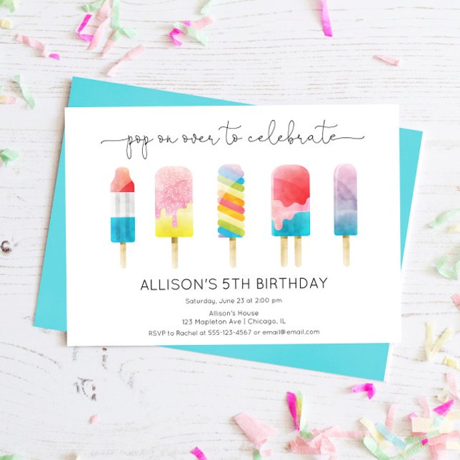 Summer popsicle ice cream birthday party invitation (Creator Uploaded)