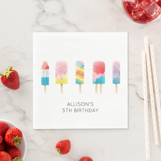 Summer popsicle ice cream birthday party napkin (Insitu)