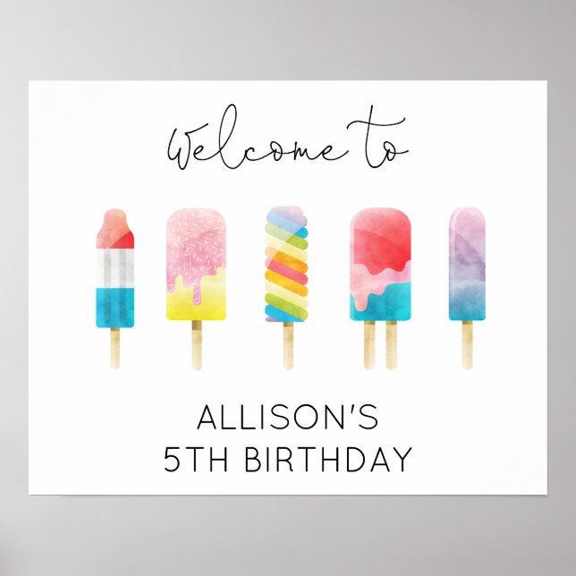 Summer popsicle ice cream birthday welcome sign (Front)