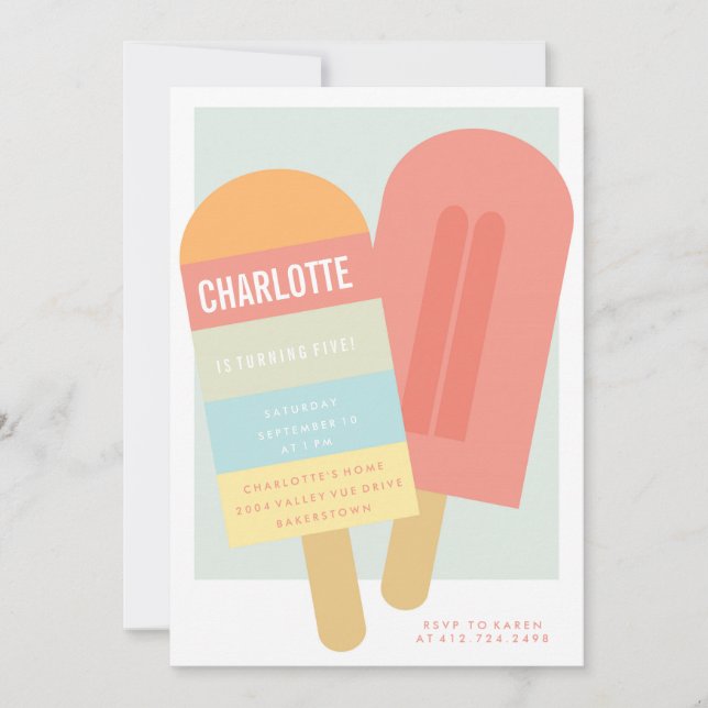 SUMMER POPSICLE KIDS BIRTHDAY PARTY INVITATION (Front)