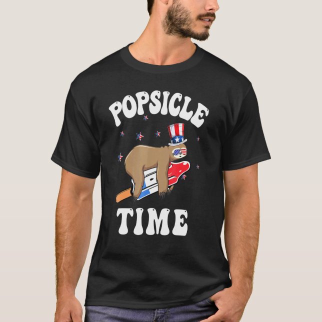 Summer Popsicle Time Sloth Ice Cream Stick Vacatio T-Shirt (Front)