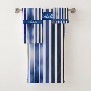 Summer Popular Navy Blue Boat Stripes Collection Bath Towel Set