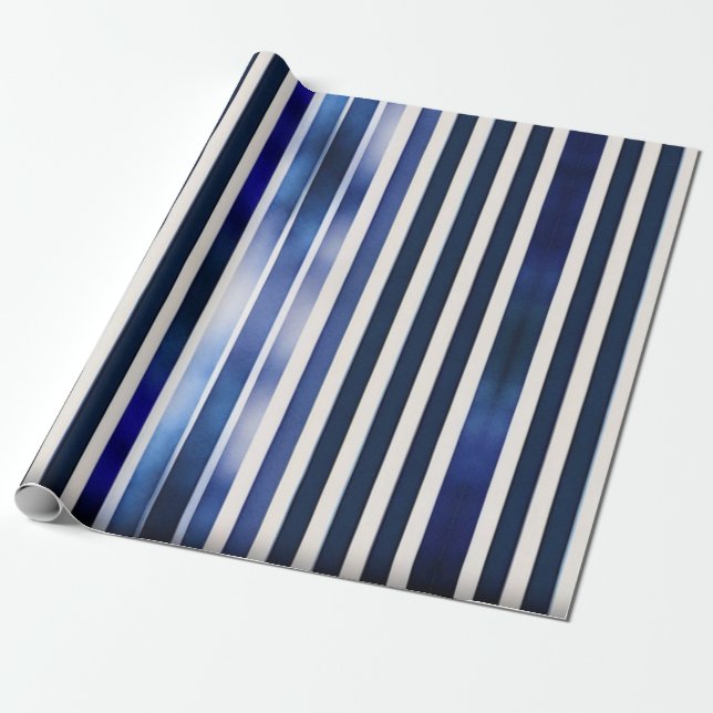 Summer Popular Navy Blue Boat Stripes Collection Wrapping Paper (Unrolled)