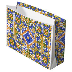 Summer ,Portuguese tiles ,citrus,lemons   Large Gift Bag