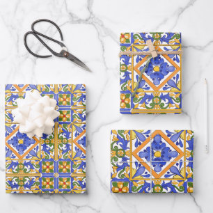 Summer ,Portuguese tiles ,citrus,lemons  Wrapping Paper Sheet