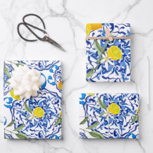 Summer ,Portuguese tiles ,citrus,lemons Wrapping Paper Sheet