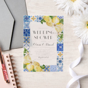 Summer Positano Blue Tiles Lemons Wedding Shower Vellum Invitations