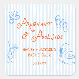 Summer Pregnant and Poolside Baby Shower Square Sticker