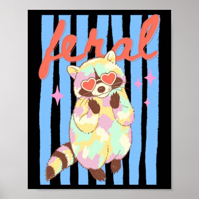 Summer Preppy Feral Racoon Pastel E Poster (Front)
