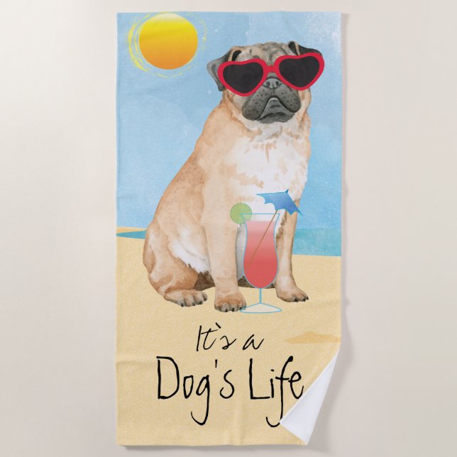 Summer Pug Beach Towel (Front)