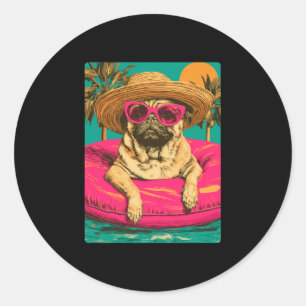 Summer pug with sunglasses cute dog tropical pool classic round sticker