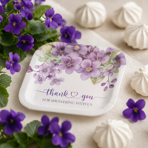 Summer Purple Delicate Violet Flowers Thank You Paper Plate