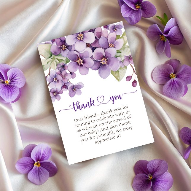 Summer Purple Violet Flowers Baby Shower Thank You Card (Summer Purple Violet Flowers Baby Shower Thank You Card)
