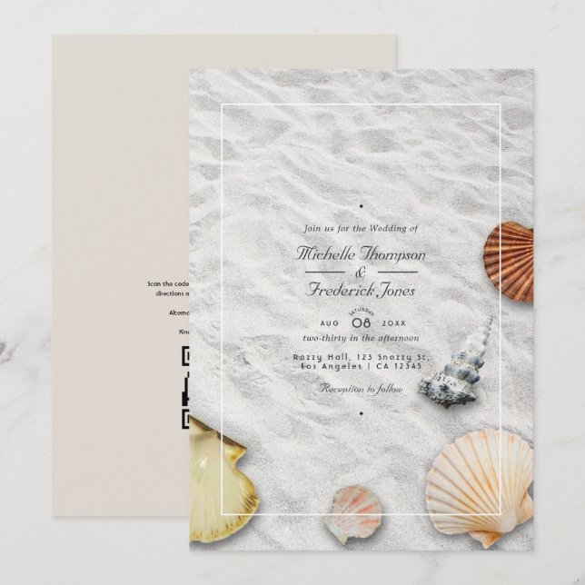 Summer QR Code RSVP Beach Wedding Invitation (Front/Back)