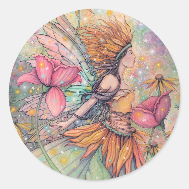 Summer Queen Fairy Fantasy Art Classic Round Sticker (Front)