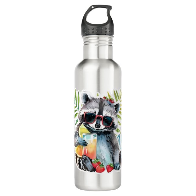Summer racoon in sunglasses beach chillout 710 ml water bottle (Front)