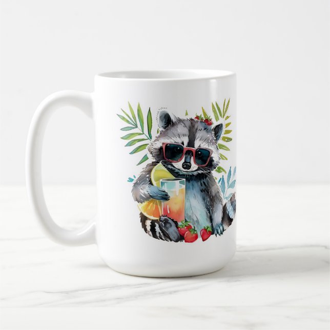 Summer racoon in sunglasses beach chillout coffee mug (Left)