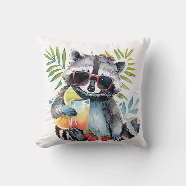 Summer racoon in sunglasses beach chillout cushion (Front)