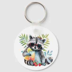 Summer racoon in sunglasses beach chillout key ring